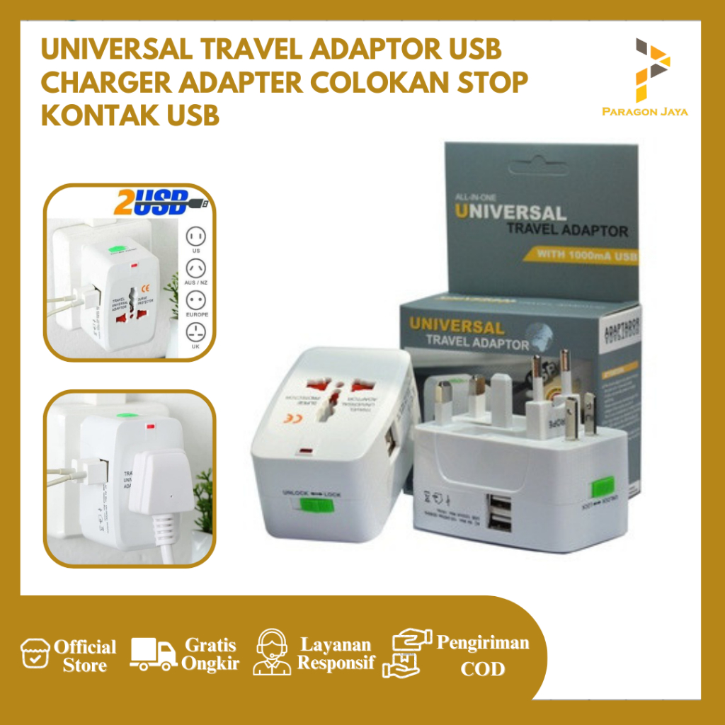 Jual Universal Travel Adaptor USB Charger Adapter Colokan Stop Kontak ...