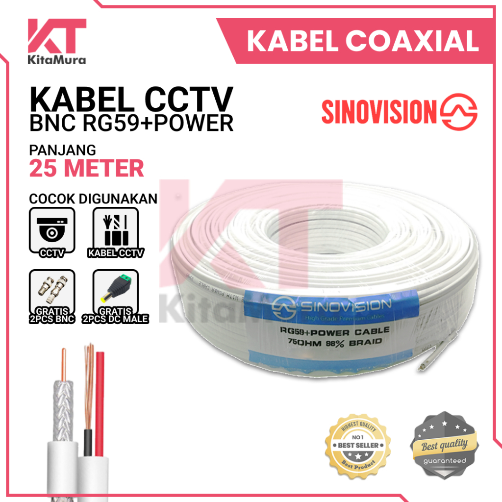 Jual Kabel Coaxial CCTV RG59 25 Meter, 50 Meter, 100 Meter, Kabel CCTV ...