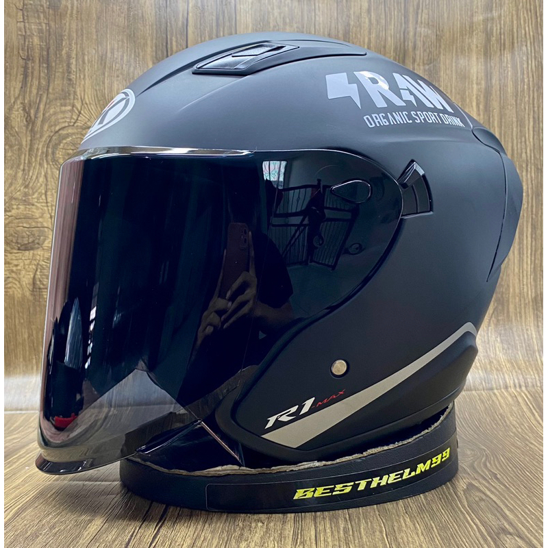 Jual NHK R1 MAX BLACK DOP PAKET GANTENG - SPOILER 2D - HELM HALF FACE ...
