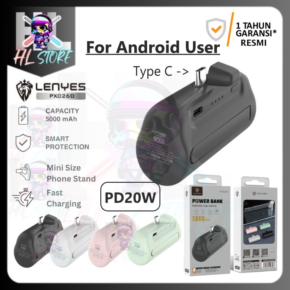 Jual LENYES Mini Powerbank PX26D Type C Jack Fast Charging 5000mAh with