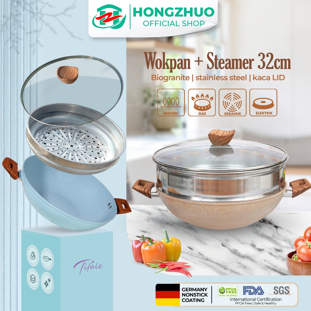 Jual Tifale By Hongzhuo [2IN1] Wokpan 32CM + Glass Lid + Granite ...