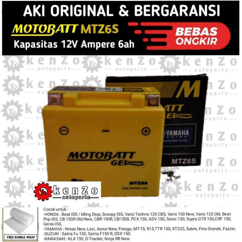 Jual AKI MOTOR MOTOBATT MTZ6S ORIGINAL // AKI MOTOR PCX 125, VARIO