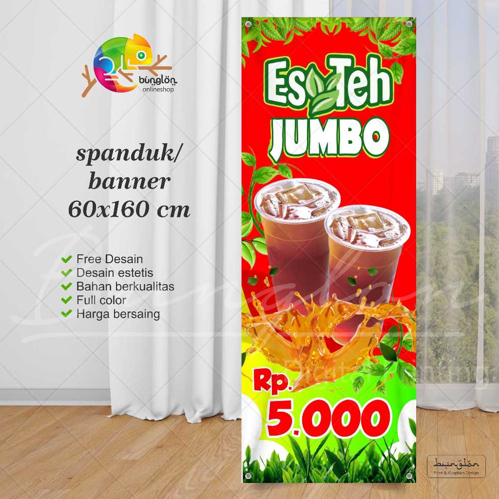 Jual Spanduk Banner 60x160 Cm Es Teh Jumbo Model Merah | Shopee Indonesia