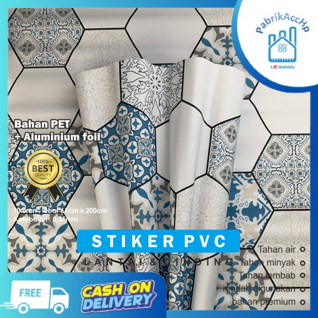 Jual Stiker Dinding Motif Segienam Biru Putih Batik/Wallpaper Dinding ...