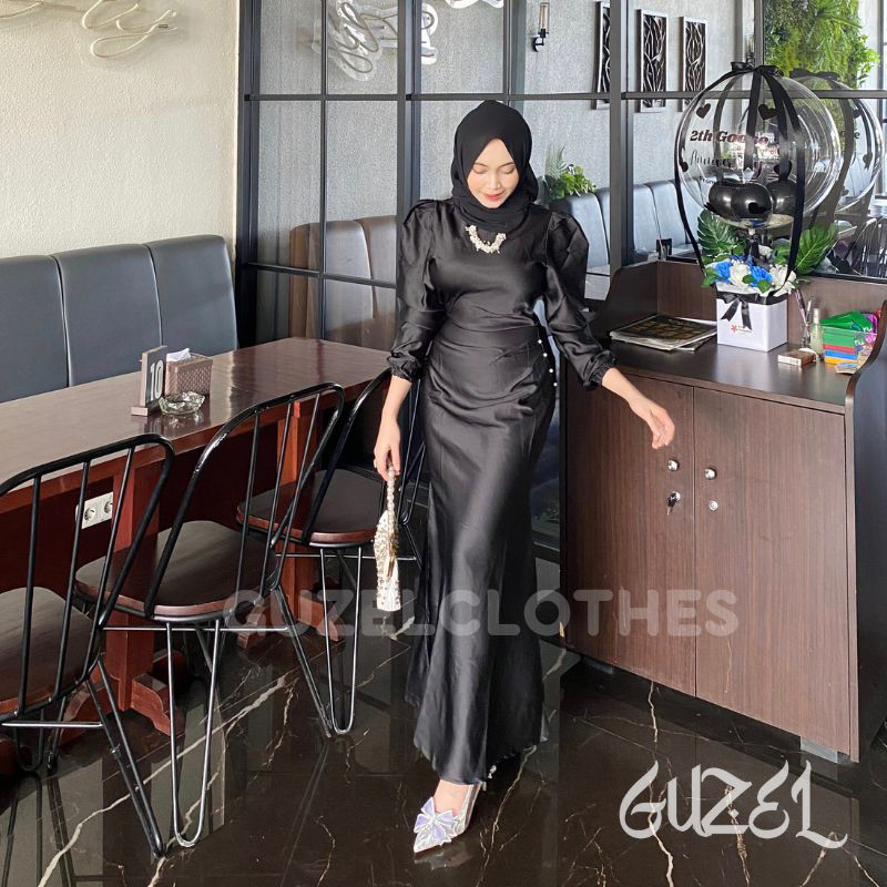 Jual Elora Dress by Guzel Satin Silk Premium Baju Fashion Wanita