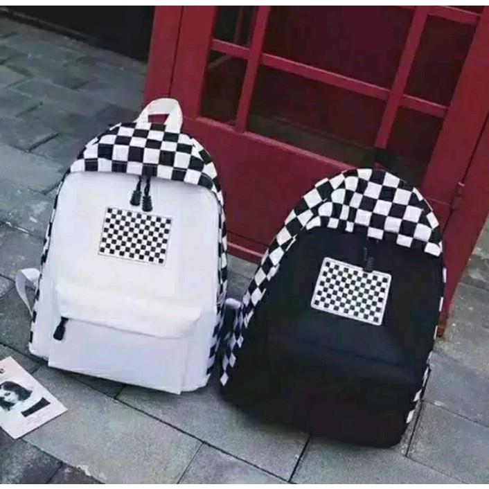 Jual Tas Backpack Ransel Sekolah Stylish Motif Catur Murah Shopee