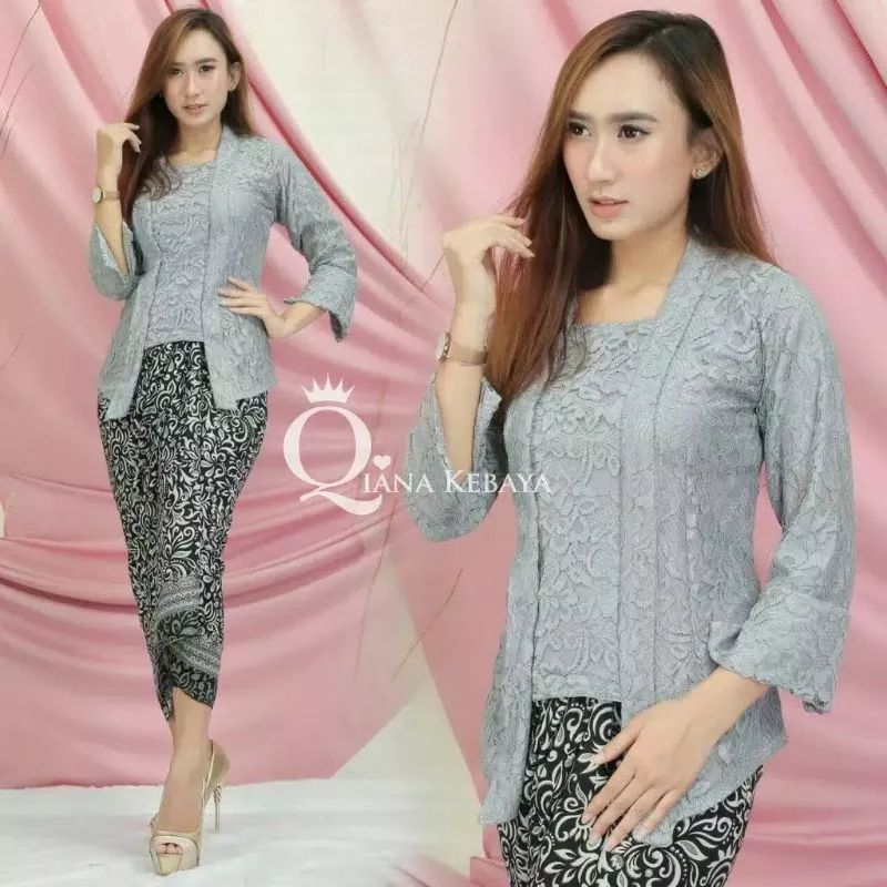 Jual Setelan Baju Kebaya Kutubaru Pendek Full Brokat Rok Lilit Batik ...