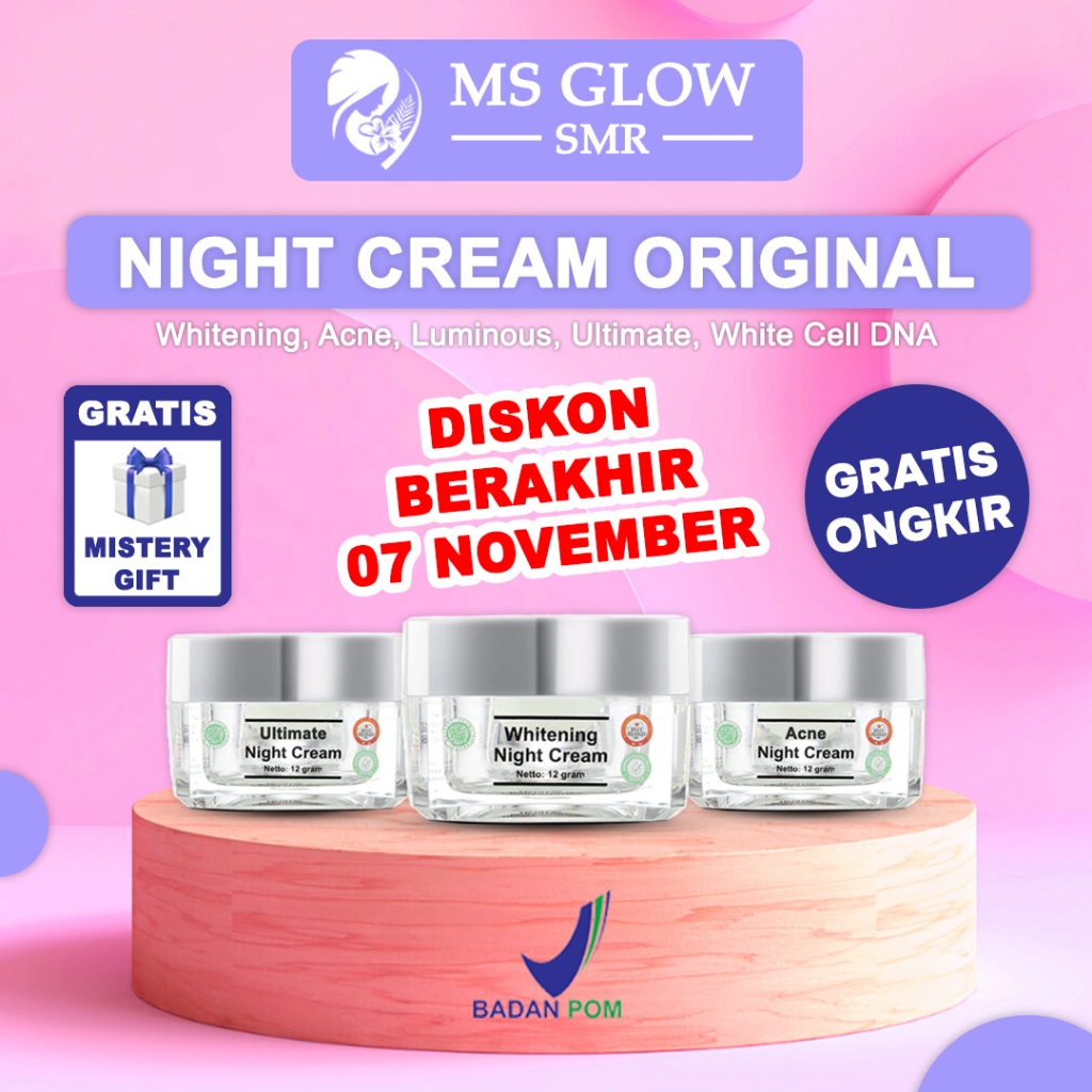 Jual Night Cream Ms Glow Original Whitening White Cell Dna Acne Luminous Ultimate Gram