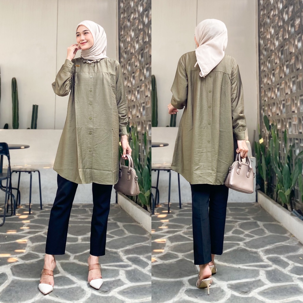 Jual Zulfa Tunik Polo Linen LD 110cm dan LD 125cm Variasi Kancing ...