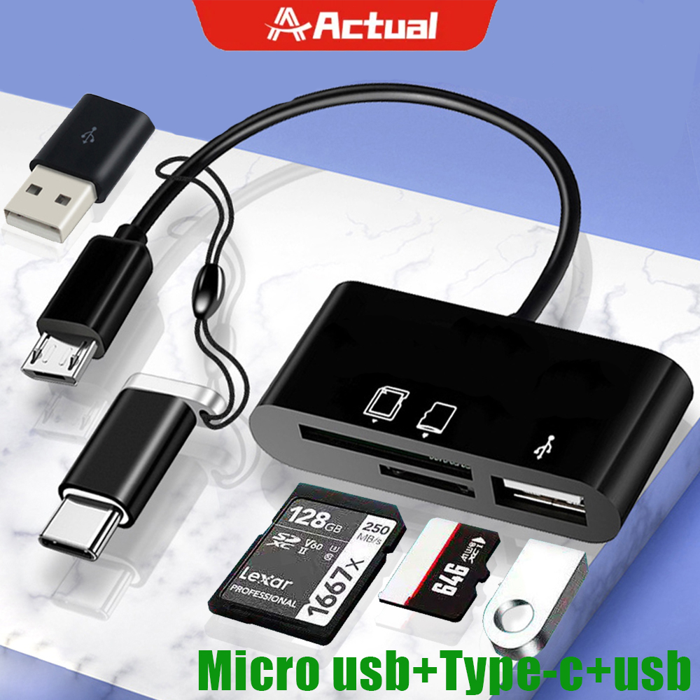 Jual Actual Card Reader 3 in 1 OTG Type-C Micro SD/TF Flash Drive Card ...