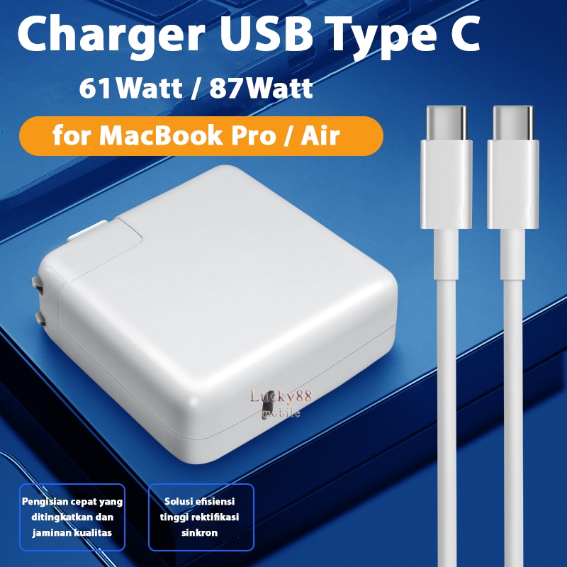 Jual PD Charger USB Type C for MacBook Pro dan Air 61 Watt / 87 Watt