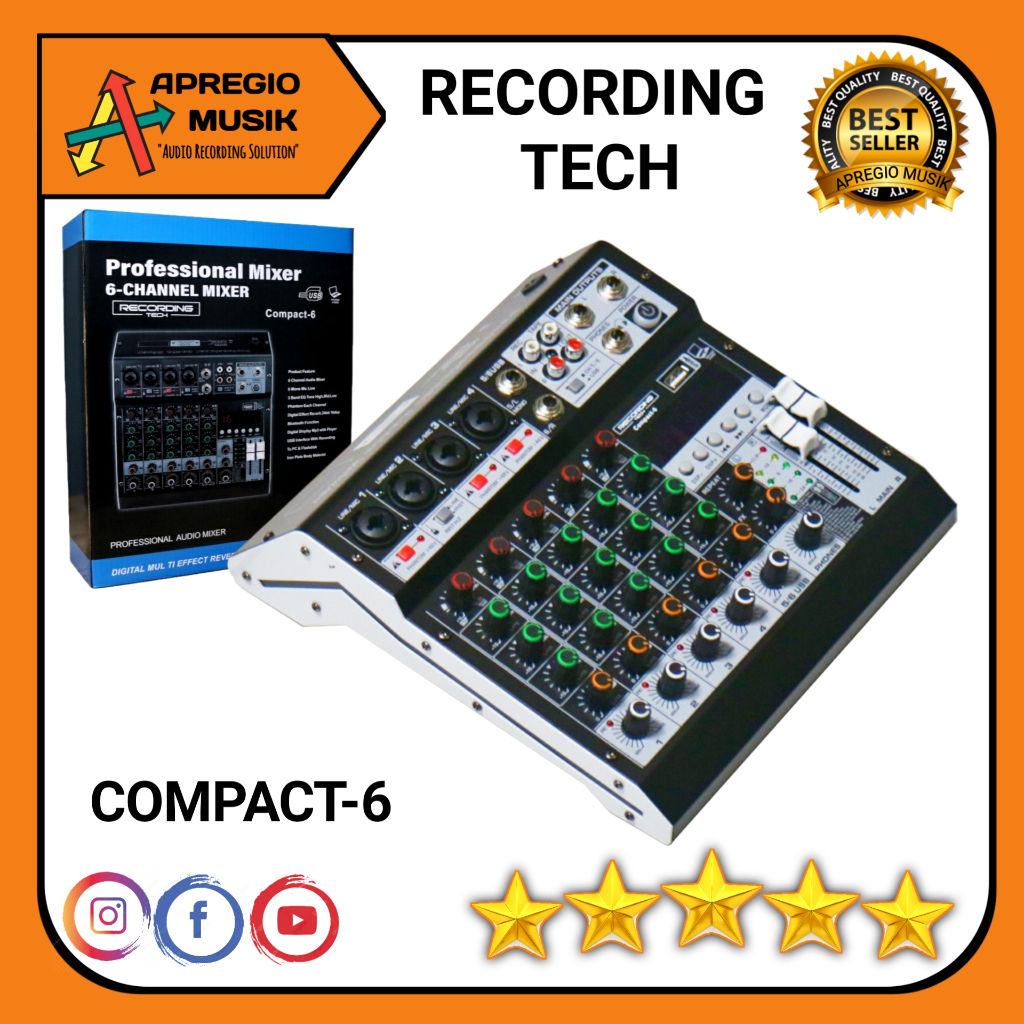 Jual Recording tech Compact 6 Mixer USB 6 channel with effect vocal