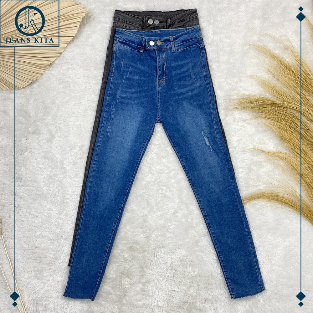 Celana Jeans Wanita Stretch Ripped Jeans High Waist Celana Denim  Highwaist Model Unfinished Cut JeansKita P612