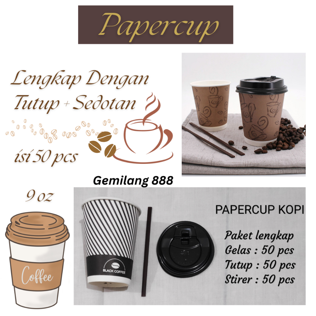 Jual PaperCup+Tutup 8oz 50pcs (Bonus Stirer), Gelas Kertas ,Paper Cup ...