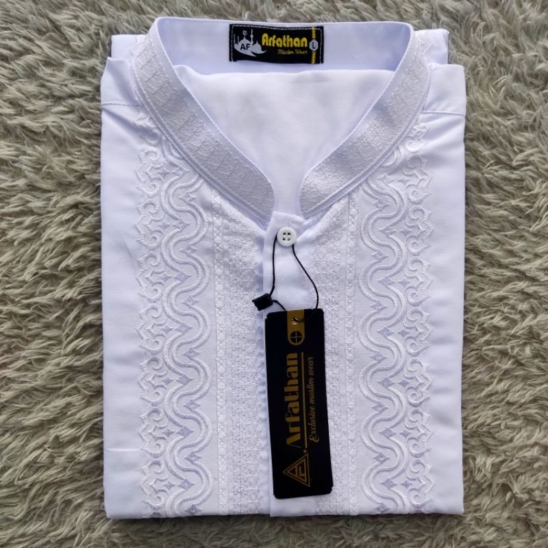 Koko Putih Lengan Panjang Terlaris Baju Koko Pria Warna Putih Motif Bordir Arfathan ARF06