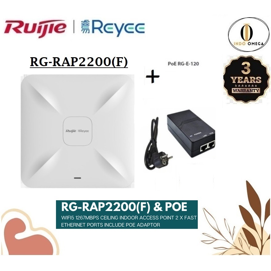 Jual Ruijie RGRAP2200(F)+RGE120 Dual Band Ceiling Mount Access Point AC1300 RAP2200F RAP2200