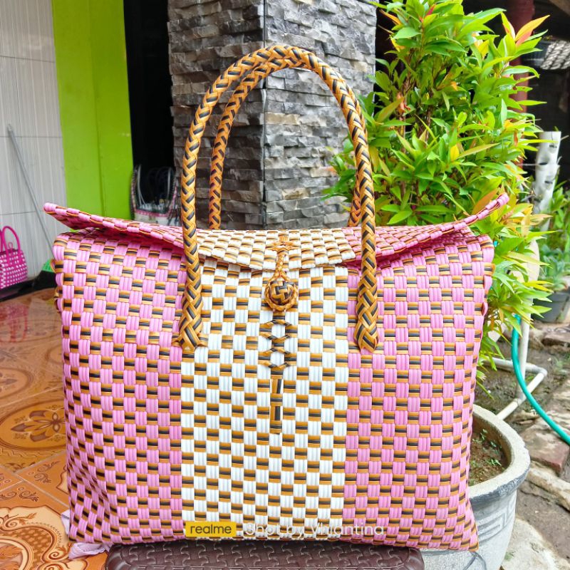 Jual Tas Anyaman Petty Jali Premium Jumbo Tutup Tas Jali Double Tutup