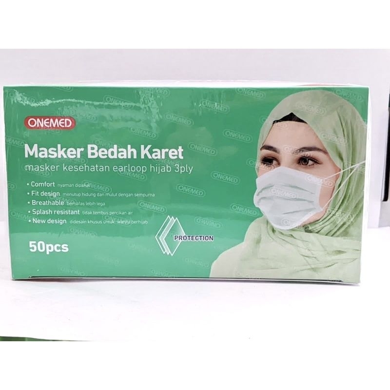 Jual MASKER BEDAH KARET HIJAB - Onemed Isi 50pcs | Shopee Indonesia