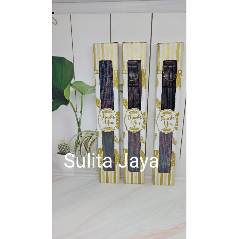 souvenir pernikahan kipas spanyol hitam kemasan box motif jasmine