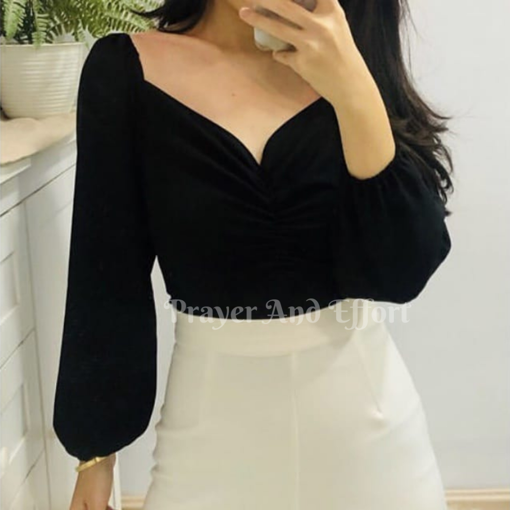 Jual Baju Atasan Sabrina Irise Lola Sabrina Crop Top Blouse Blus Korean Lengan Panjangpendek 0190