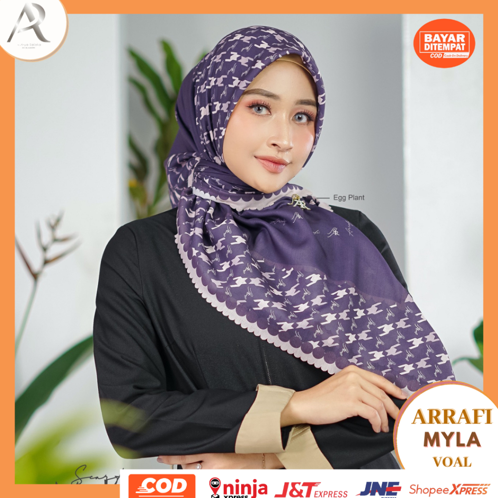Jual Jilbab Hijab Kerudung Segiempat Voal Premium Motif Print Terbaru 2023 Myla Scarf By Arrafi