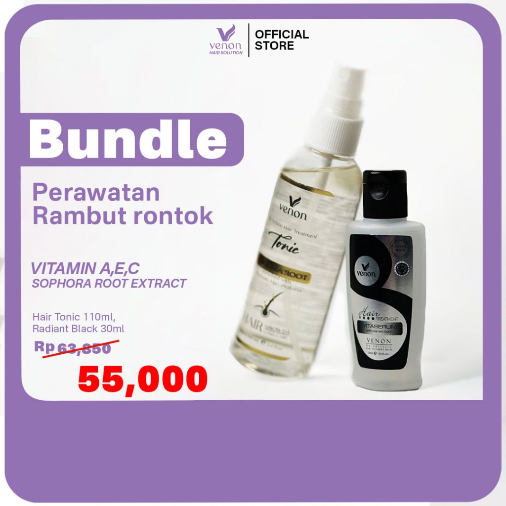 Jual Venon Paket Hemat Rambut Rontok Ketombe Penumbuh Hair Tonic 100ml And Venon Vitaserum 