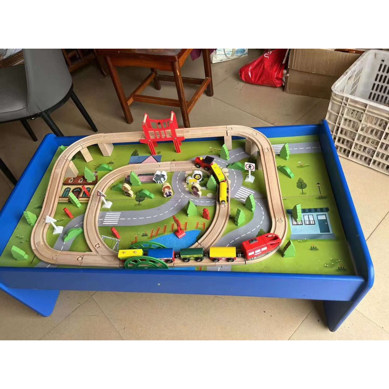 Wooden Railway Table Hospital Bus Airport Station Orbit Game Table Set Toys Children Educational Train Korean Track Toys