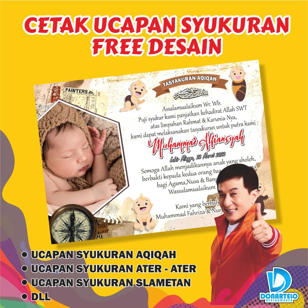 Jual CETAK UCAPAN Tasyakuran, AQIQAH, TERIMA KASIH, SELAPAN FREE DESAIN