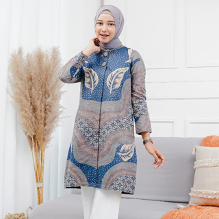 Tunik Batik Wanita Full Lapis Trikot Premium Motif Aster Model Lengan  Panjang Atasan Batik Kerja Modern