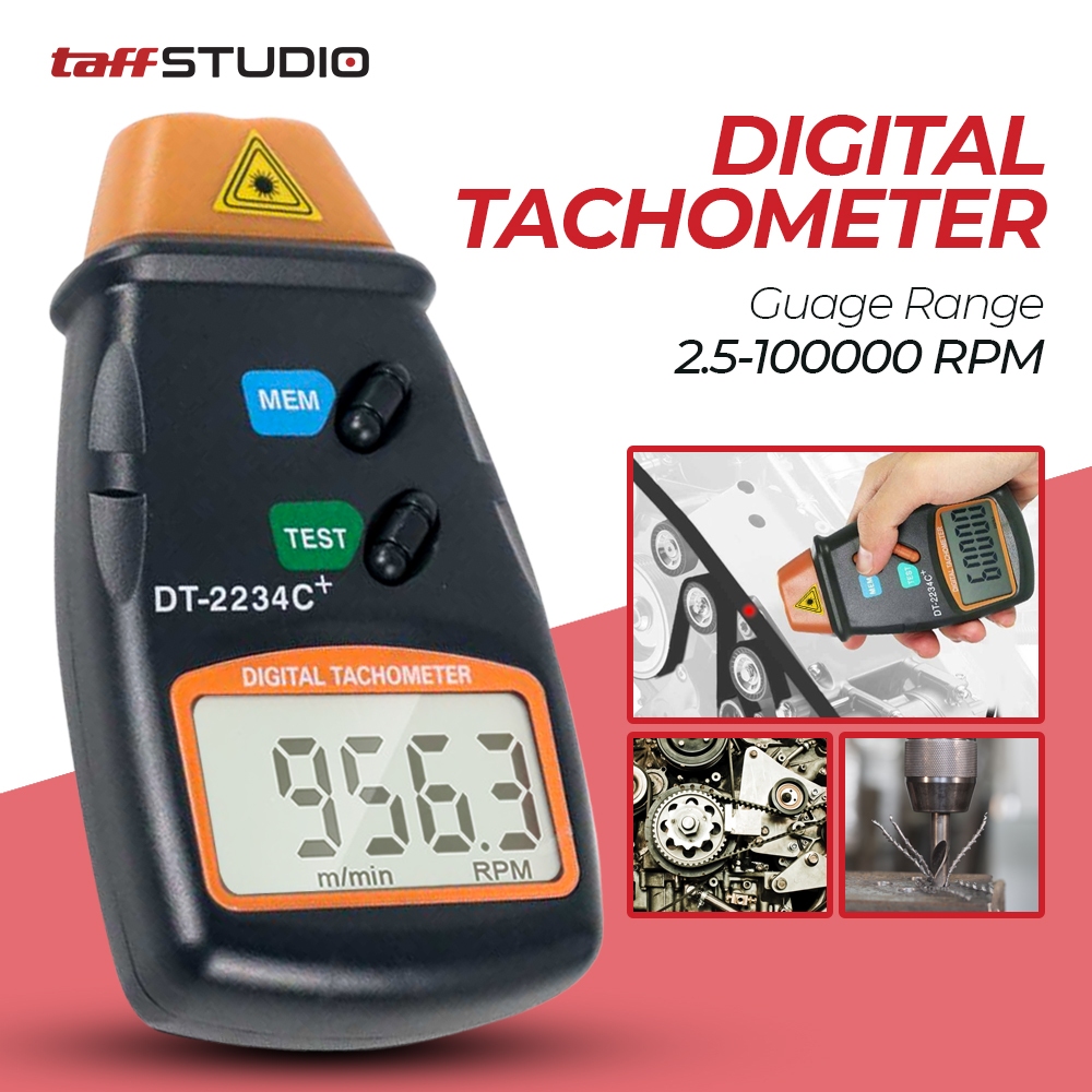Tachimetro Digitale Laser Portatile DT-2234C+ - Misura Da 2.5 A 99.999 RPM, Display LCD, Per Motori, Ruote, Torni