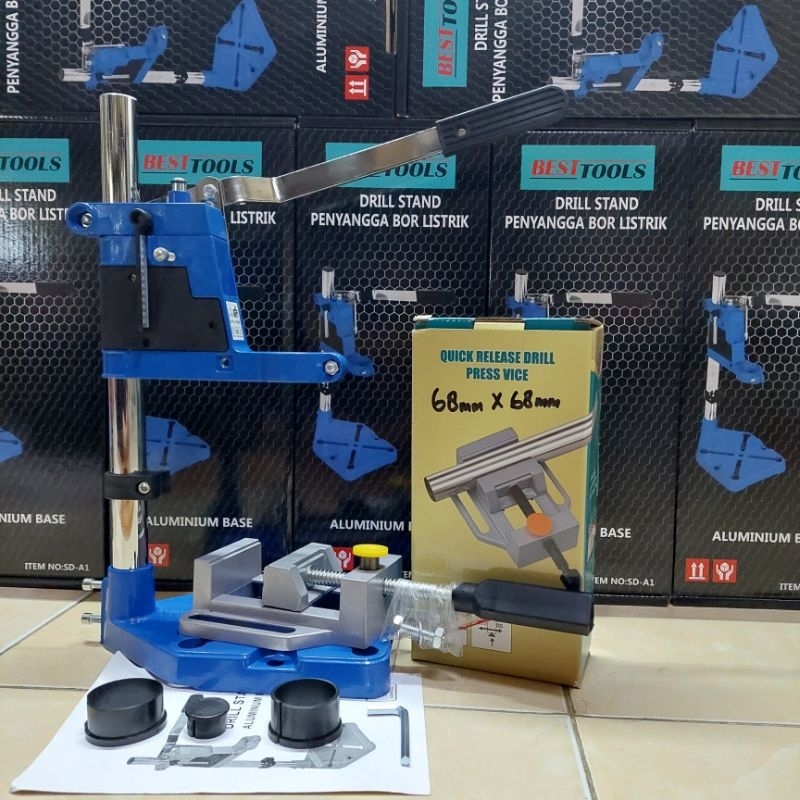 Jual Paket Stand Drill Mesin Bor Tangan Alumunium Base + Vice Drill ...