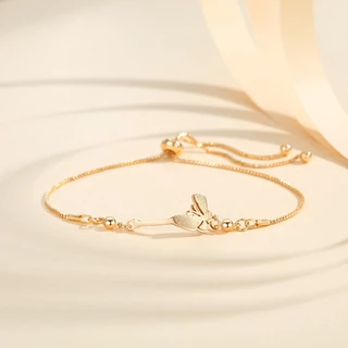 Lanme Jewelry Gelang Serut Lapis Emas Gelang Anti Karat Kupu -Kupu Simple Mewah Perhiasan Perhiasan Wanita Murah Adjustable LM163