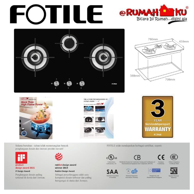 Jual KOMPOR TANAM FOTILE GHG78312 GAS HOB 3 TUNGKU KOMPOR GAS BUILT IN ...