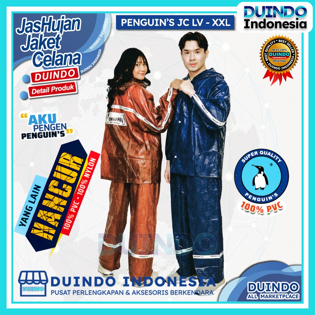 Jual Duindo Jas Hujan Penguins Lv Xxl Pria Wanita Jaket Celana