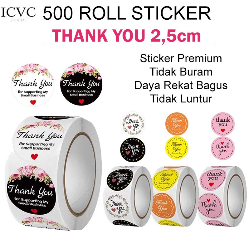 Jual 1 Roll 500 PCS Stiker Terima Kasih / Sticker Thankyou 2,5 CM Label Tempelan Ucapan Bulat