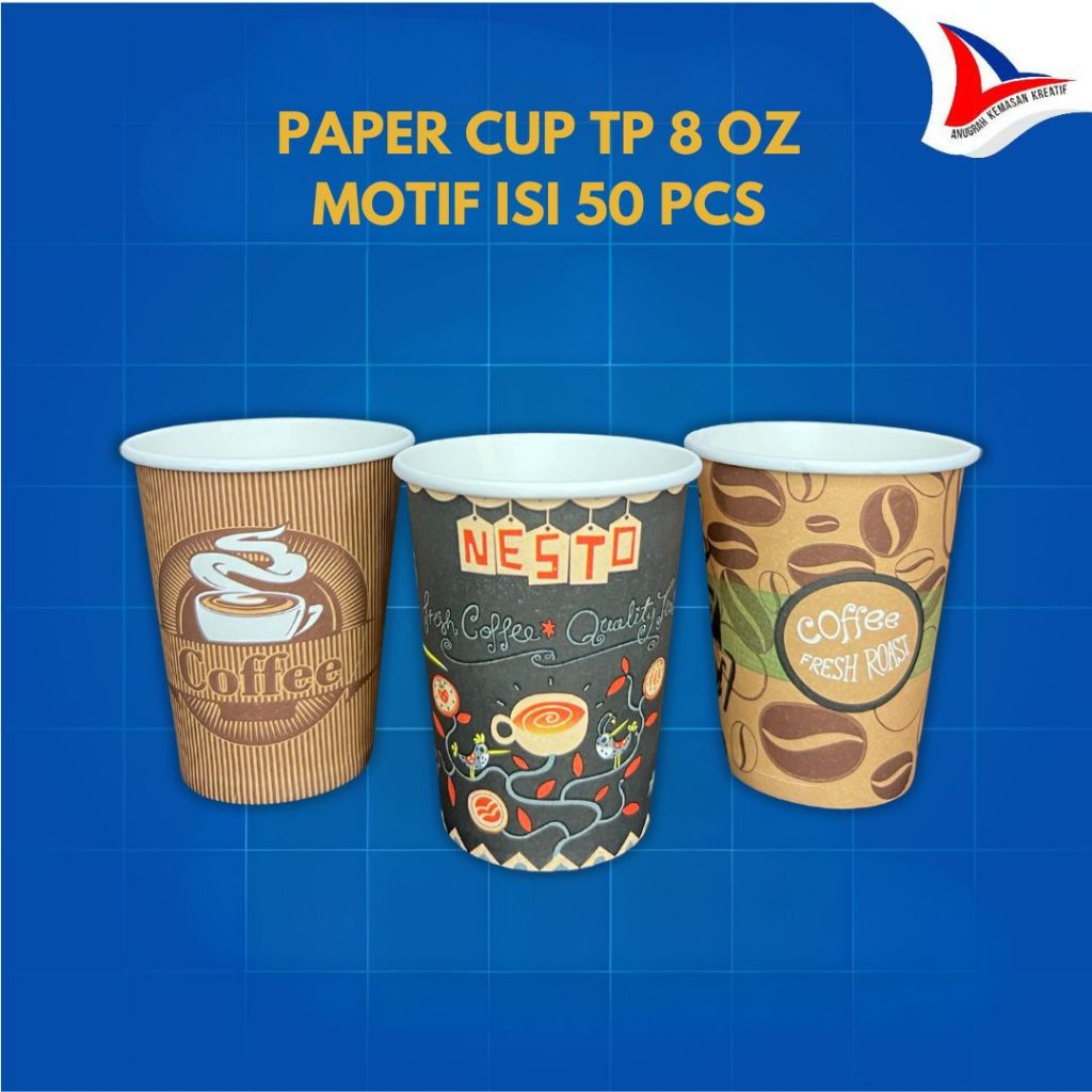 Jual Paper Cup Tp 8 Oz Motif 160 Gsm / Gelas Kertas Kopi Isi 50 Pcs
