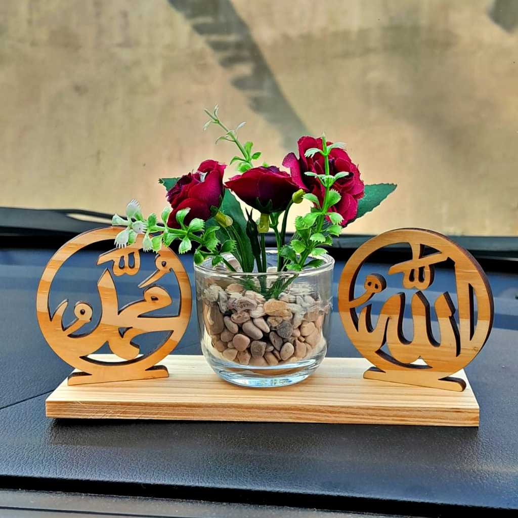 Jual Hiasan Dashboard Mobil Allah Muhammad Bahan Dari Kayu Jati Belanda