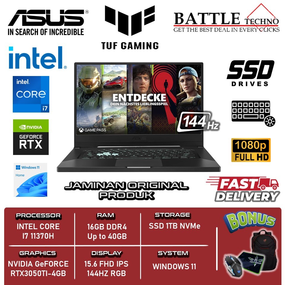 Jual Laptop Gaming Asus Tuf Dash F15 FX516PE Intel Core I7 11370H 40GB ...