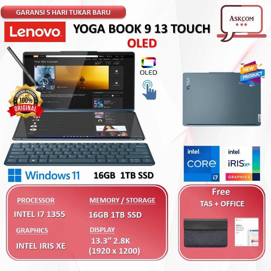 Jual Laptop Lenovo Yoga Book 9 13 Touch Oled I7 1355 16GB 1TB SSD W11