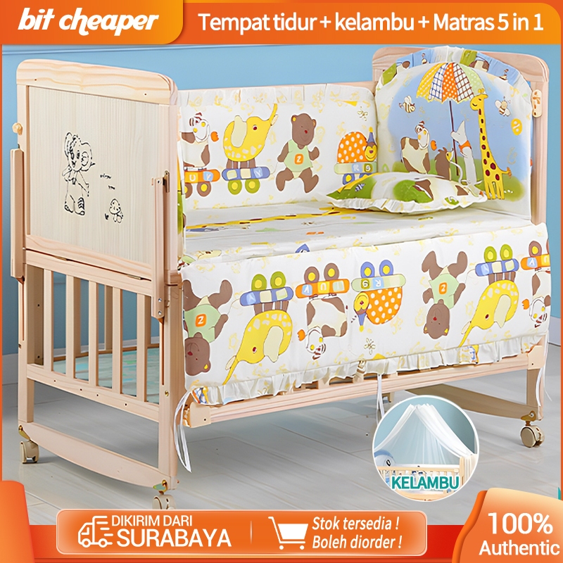 Jual Tempat Tidur Bayi Kayu Kasur Baby Set Kelambu Bayi Box Ranjang