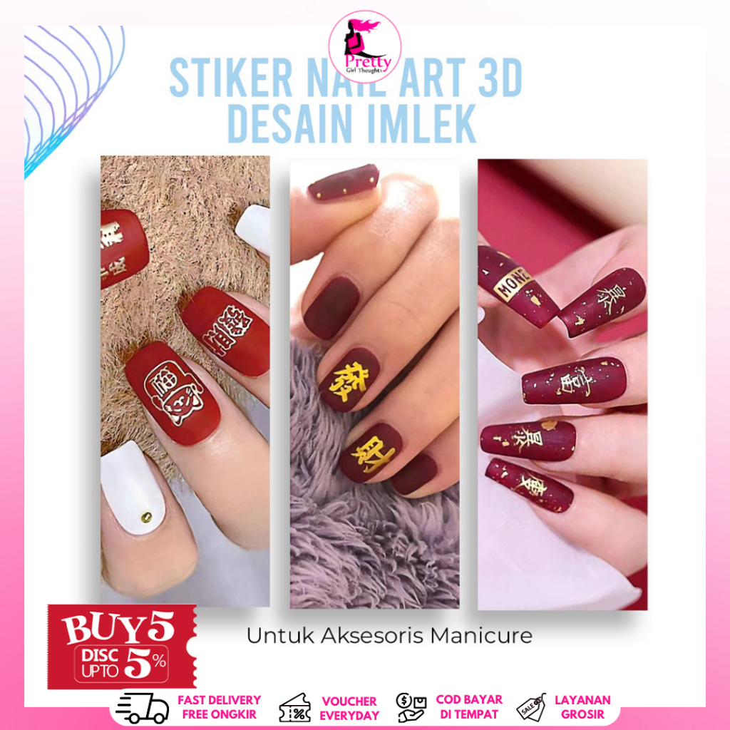 Jual Pretty Stiker Nail Art 3D Desain Imlek Untuk Aksesoris Manicure