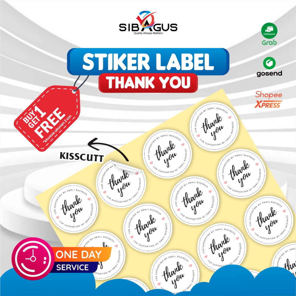 Jual [BUY 1 GET 1 FREE] Stiker Thank You Bulat | Print Stiker Chromo