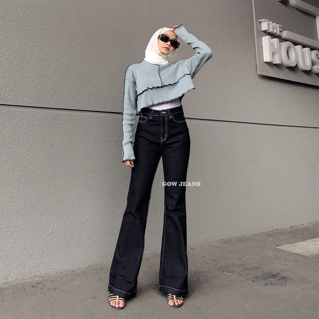 Jual GOWJEANS - HW Cutbray Celine Jeans Stretch Black