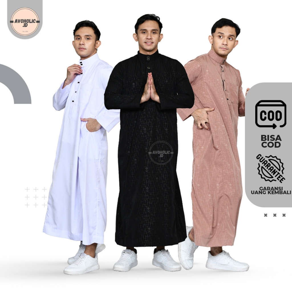 Jual Avoholic.id - Jubah Pria Muslim Embos Kuffah Saudi Hitam | Shopee ...