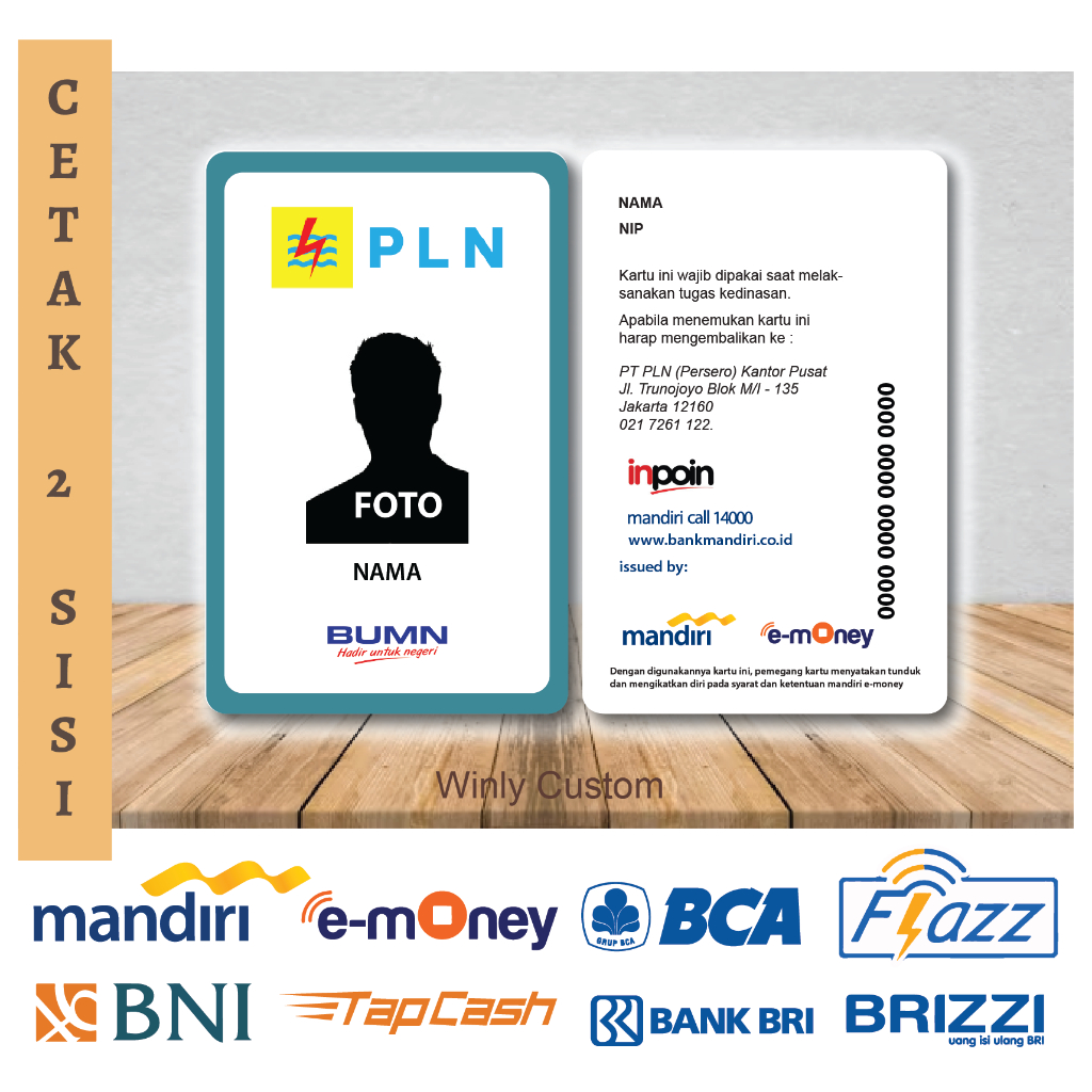 Jual KARTU EMONEY ID CARD PLN KARTU NAMA PEGAWAI EMONEY MANDIRI FLAZZ