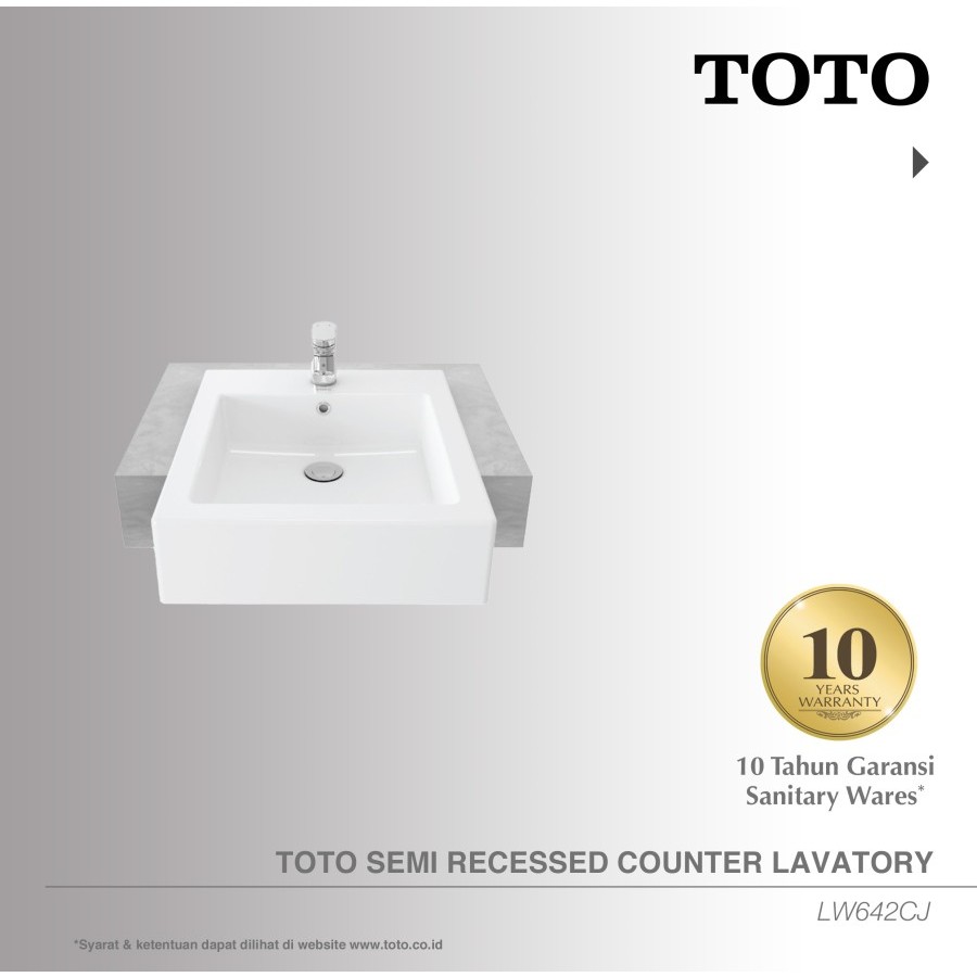 Jual TOTO Semi Recessed Counter Lavatory 1 Tap Hole \/ Wastafel LW642CJ ...