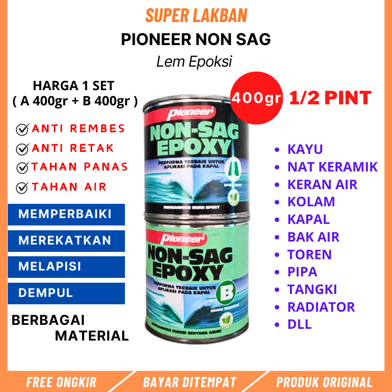 Jual Lem Epoxy Pioneer Non Sag Marine Epoxy 400gr Dempul Kolam Anti Bocor | Shopee Indonesia