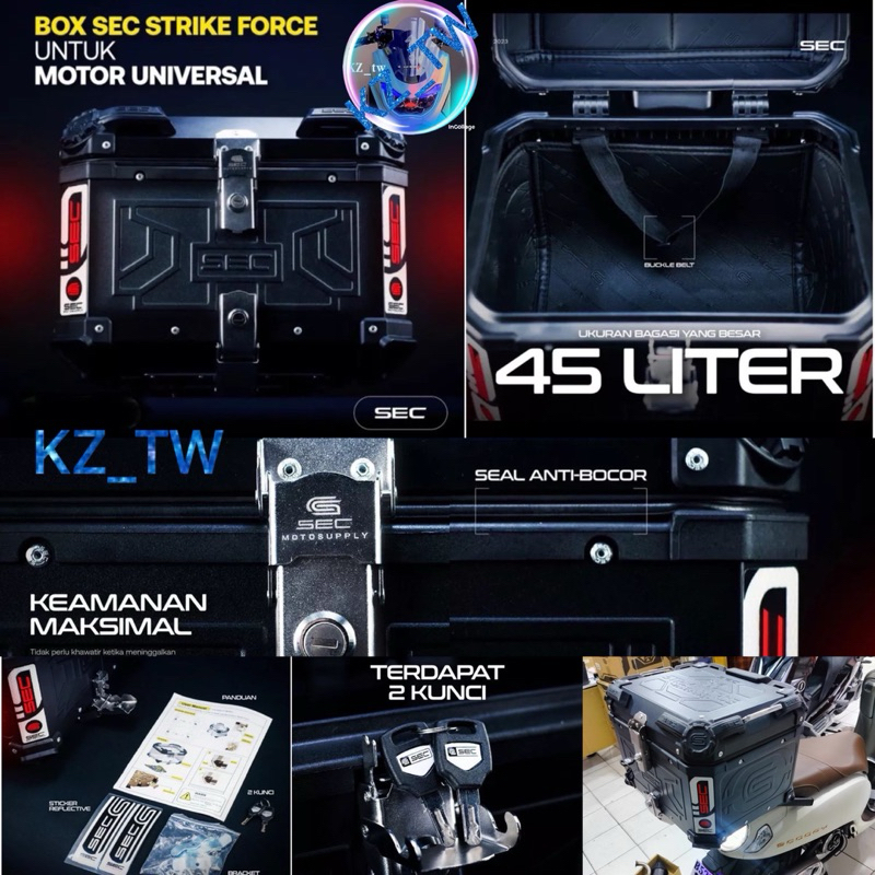 Jual BOX BELAKANG BOX SEC STRIKE FORCE UNIVERSAL 45 LITER TOP BOX ...