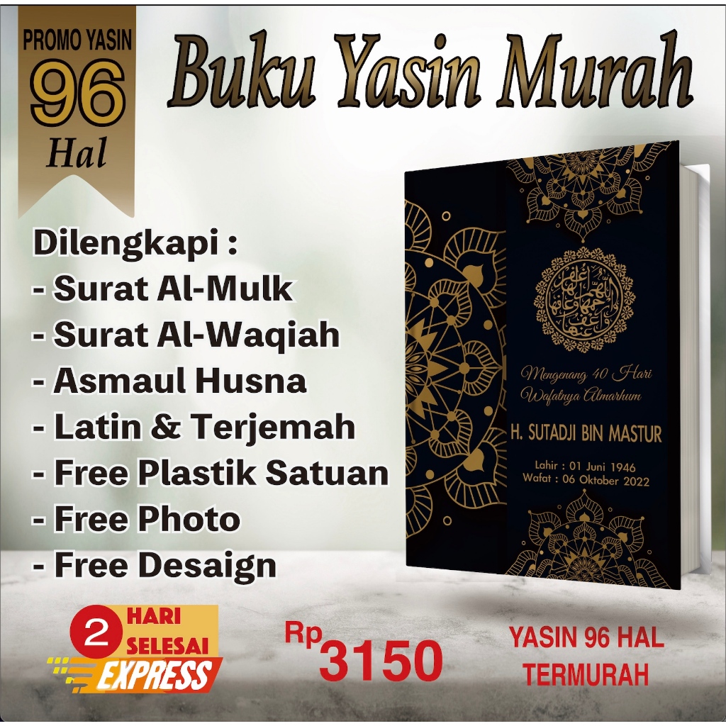 Jual Buku Yasin Dan Tahlil 96 Hal Arab Terjemahan Termurah