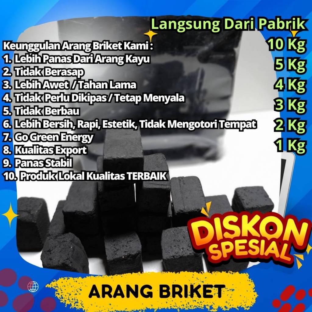 Jual Arang Briket 1Kg Arang Batok Kelapa Arang Murni Batok Kelapa ...